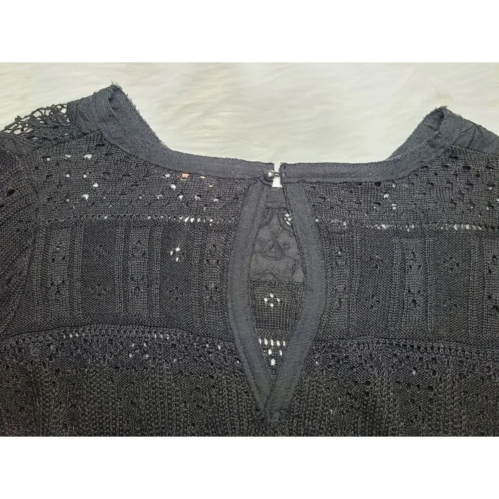 Free People|Once Upon-A-Time Black Bell Sleeve Lace Top, XS